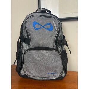 Nfinity Silver Glitter Cheer Backpack Blue Logo Sparkle Bag Kids Cheerleading